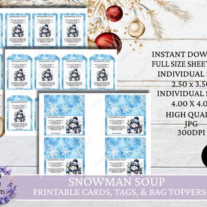 Etiquetas imprimibles para sopa de muñeco de nieve, etiquetas de muñeco de nieve, adornos para bolsas de muñeco de nieve, etiquetas navideñas, etiquetas para bolsas de dulces, descarga instantánea