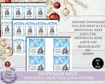 Snowman Soup Printable Tags, Snowman Labels, Snowman Bag Toppers, Christmas Tags, Treat Bag Tags, Instant Download