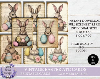 Vintage Easter Junk Journal Ephemera Cards, Printable Vintage Easter ATC, Easter Bunny Collage, ACEO Digital Cards, Instant Download