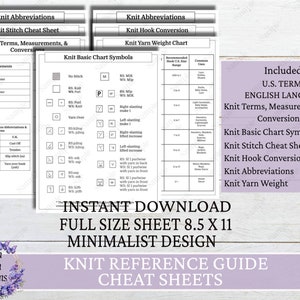 Knit Reference Guides, Printable Knit Reference Pages, Basic Knit Guides, Beginner Knit Reference Guides, Instant Download image 2