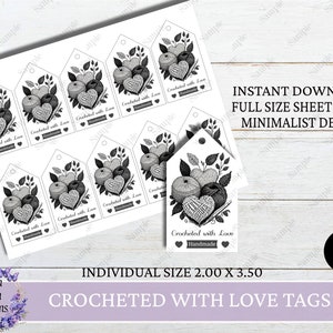 Printable Crocheted With Love Tags, Print and Cut Crochet Tag, Contemporary Crocheted With Love Label, DIY Printable Crochet Tags