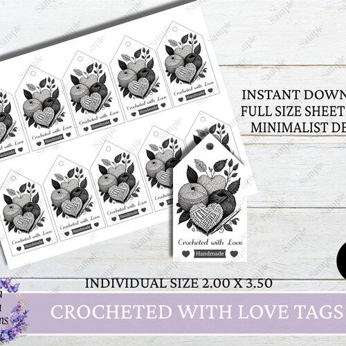 Printable Crocheted With Love Tags, Print and Cut Crochet Tag, Contemporary Crocheted With Love Label, DIY Printable Crochet Tags