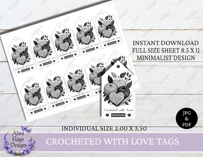 Printable Crocheted With Love Tags, Print and Cut Crochet Tag ...