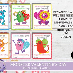 Niedliche Monster Valentinstag druckbare Karten, Kinder Valentinstag Karten, süße Monster Valentinstag Karten, Sofort Download