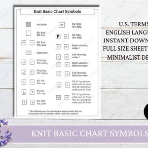 Knit Basic Symbol Chart Reference Guide, Knit  Journal Page, Basic Knit  Guides, Beginner Knit  Guides, Instant Download