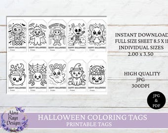 Halloween Printable Coloring Tags, Halloween Tags, Coloring Tags, Kid's Halloween Tags, Instant Download