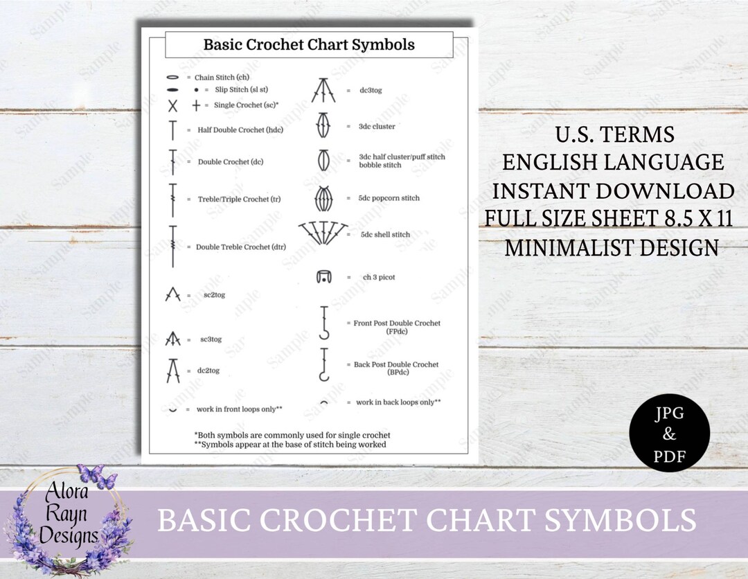 Crochet Basic Symbol Chart Reference Guide, Crochet Journal Page, Basic ...