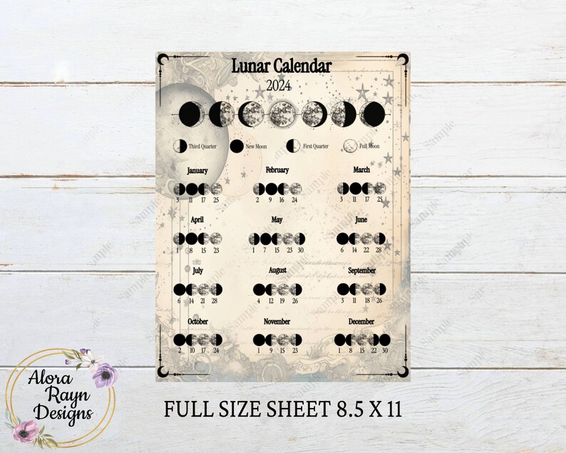 2024 Lunar Calendar,moon Calendar,moon Phase Calendar,full Moon