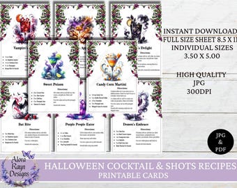 Halloween-cocktails en -shots Receptkaarten, Halloween-receptkaarten, cocktailrecepten, shotrecepten, direct downloaden