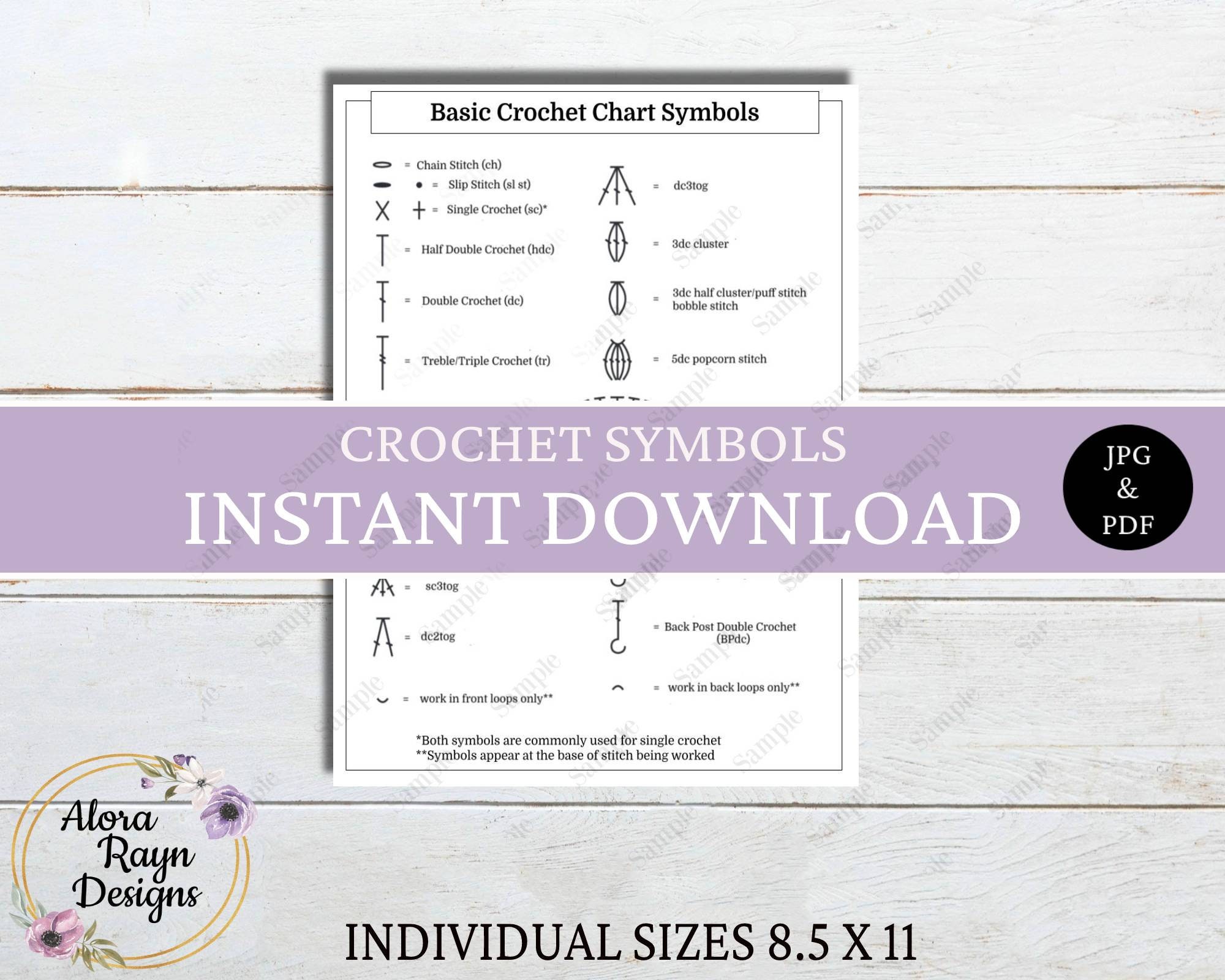 Crochet Basic Symbol Chart Reference Guide, Crochet Journal Page, Basic ...