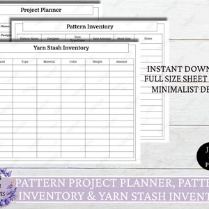 Projectplanner haken/breien en inventarisbladen, projectplanner, garenvoorraad, patrooninventaris, Instant Download