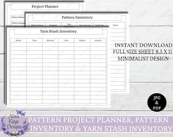 Planificador de proyectos de crochet y tejido y hojas de inventario, planificador de proyectos, inventario de hilo, inventario de patrones, descarga instantánea