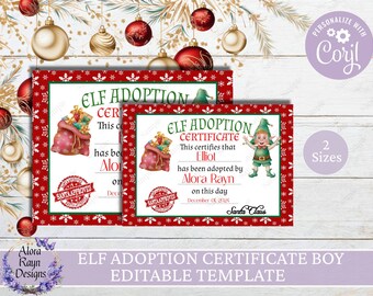 Editable Boy Elf Adoption Certificate , Printable Elf Adoption Official Document,  Elf Adoption Certificate Template, Instant Download