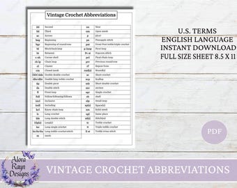Vintage Crochet Abbreviations, Beginner Crochet Guides,Vintage Crochet Terminology Instant Download