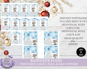 Reindeer Food Printable Tags, Reindeer Food Cards, Reindeer Food  Bag Toppers, BONUS Reindeer Food Recipe, Treat Bag Tags, Instant Download