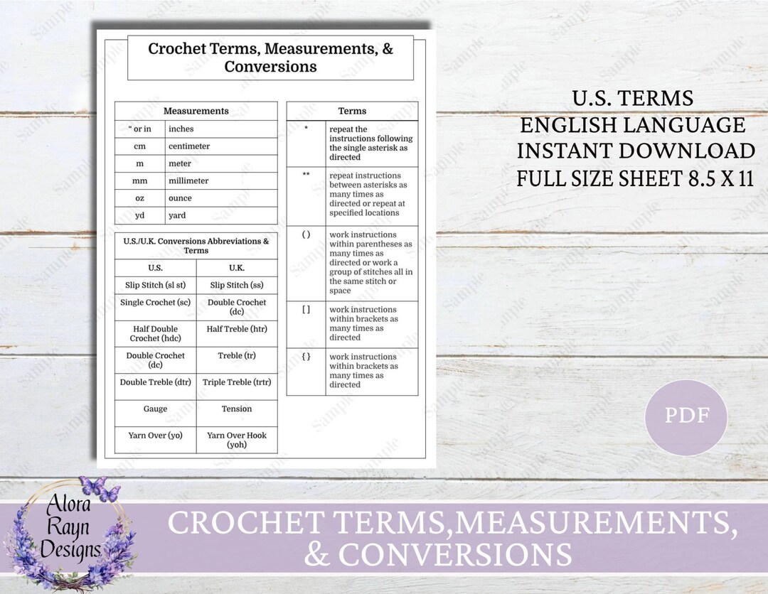 Crochet Terms, Measurements, & Conversions Reference Guide, Crochet ...