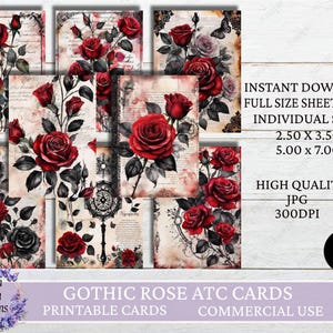 Gothic Rose ATC Karten, Junk Journal Karten, Digitales Papier, Printable Journaling Karten, Scrapbooking, Digital Download