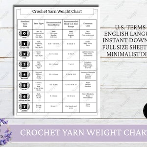 Crochet Yarn Weight Chart Reference Guide, Crochet Journal Page, Basic Crochet Guides, Beginner Crochet Guides, Instant Download