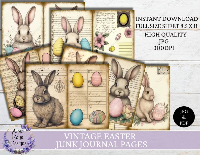 Vintage Easter Bunny Junk Journal Paper: Printable Ephemera (digital ...