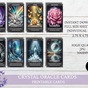 Crystal Oracle Cards, 60 Printable Crystal Cards, Downloadable Oracle Cards, Affirmation Cards, instant Download