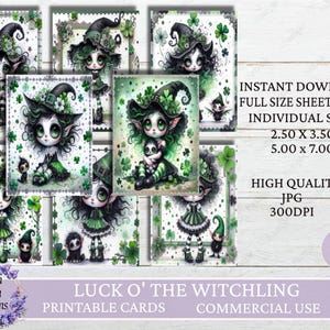 Cartas ATC Luck O' The Witchling, Cartas ATC do Dia de São Patrício Witchling, Download digital, Folha de colagem, Download instantâneo