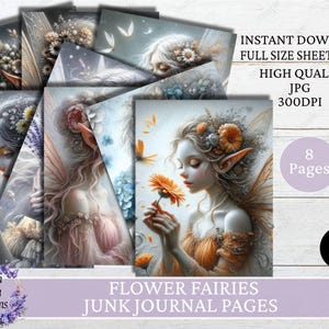 Papiers de journal indésirable Fées des fleurs, papiers de scrapbooking Fées des fleurs fantaisistes, arrière-plans de journal indésirable, téléchargement immédiat
