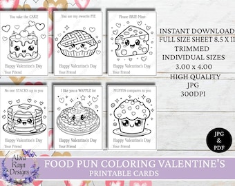 Valentinstag Food Pun druckbare Färbung Kinderkarten, Food Pun Valentinstag Karten, Valentinstag Kinderkarten, Sofort Download