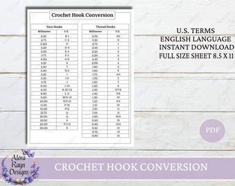 Crochet Hook Conversion Chart Reference Guide, Crochet Journal Page, Basic Crochet Guides, Beginner Crochet Guides, Instant Download