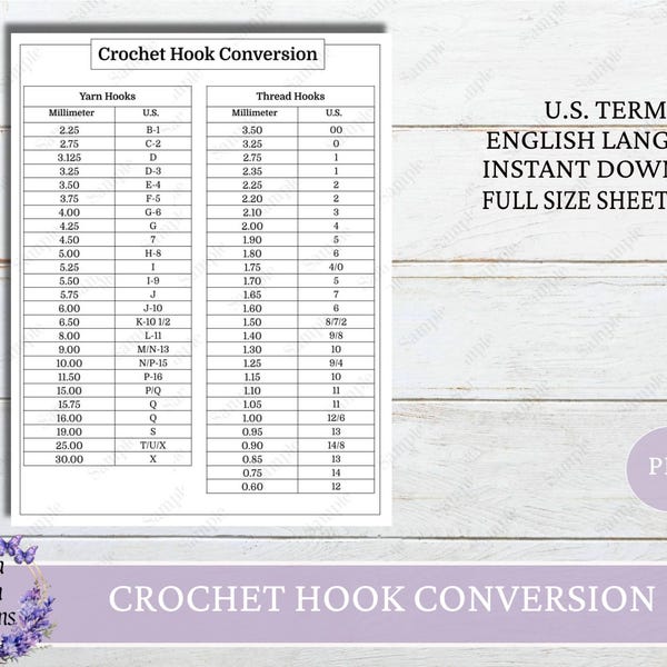 Crochet Hook Size Chart - Etsy