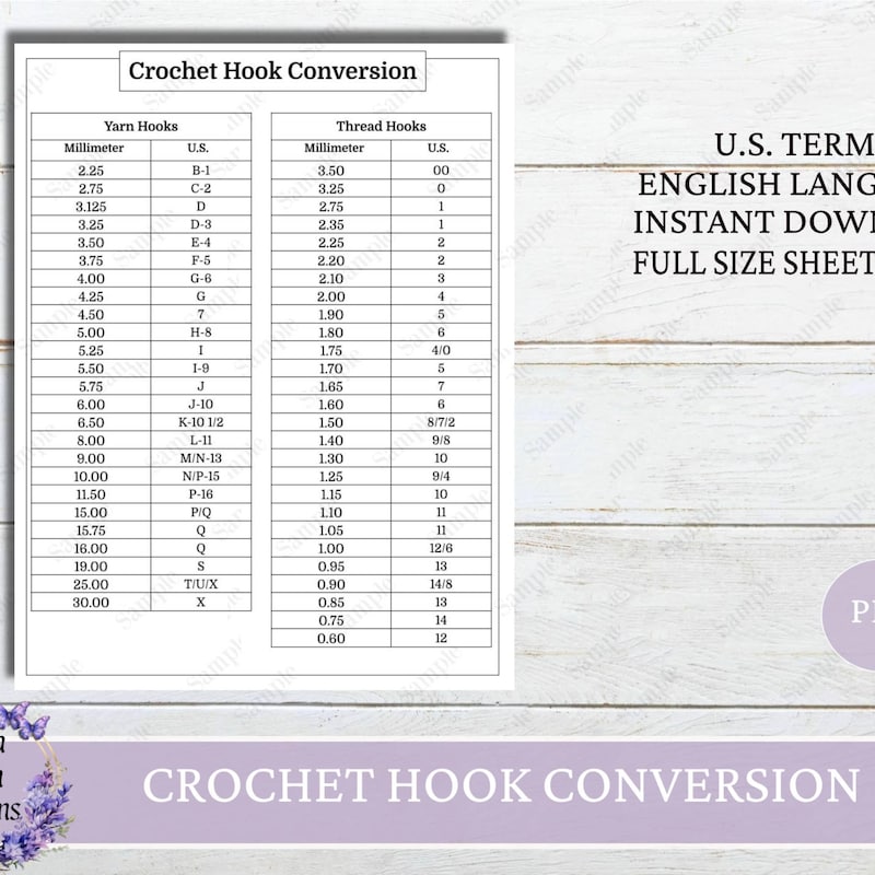 Crochet Hook Size Chart - Etsy