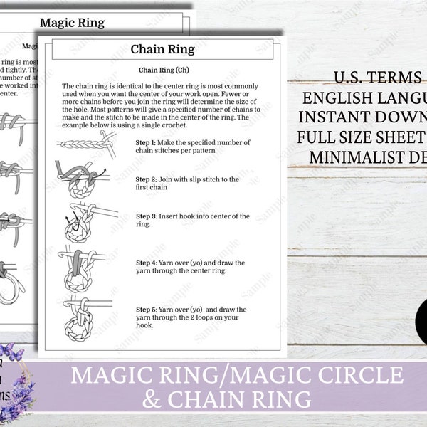 Crochet Magic Ring/Magic Circle & Chain Ring Reference Guide, Stitch Guide, Basic Crochet Guides, Beginner Crochet Guides, Instant Download