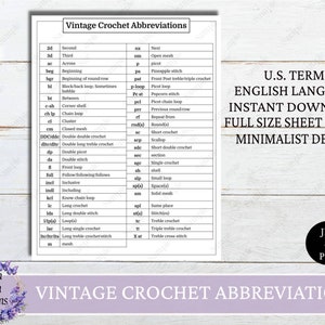 Vintage Crochet Abbreviations, Beginner Crochet Guides, Instant Download