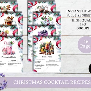 Christmas Cocktail Recipe Pages, Festive Recipe Pages, Holiday Cocktail Recipes, Instant Download
