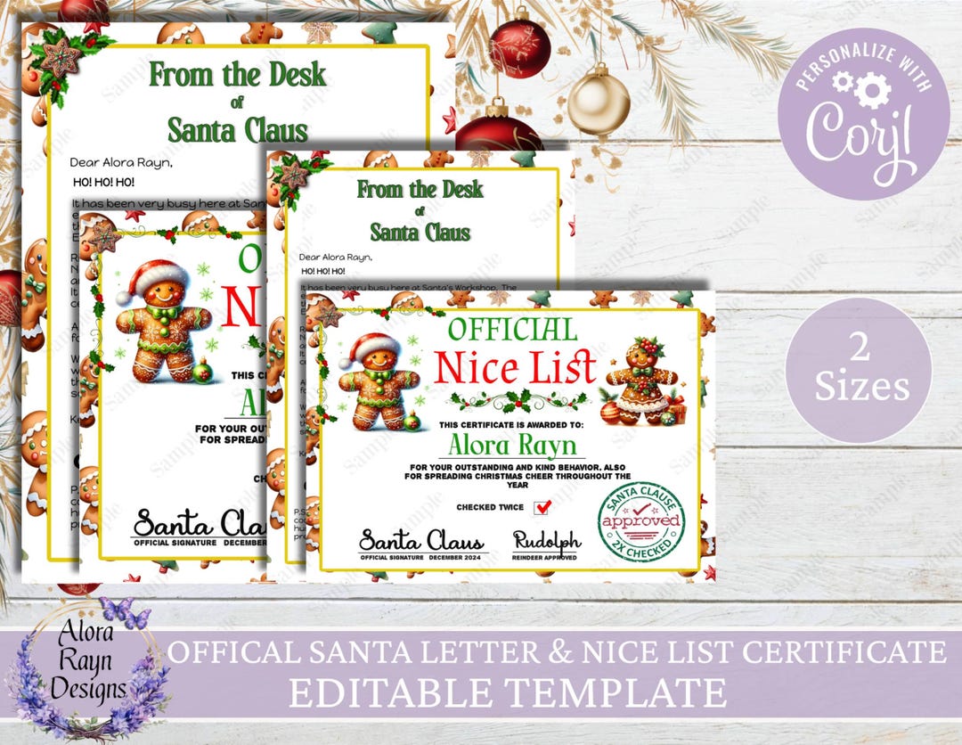 Editable Letter From Santa Letter & Nice List Certificate Bundle ...