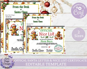 Bearbeitbarer Brief von Santa Letter & Nettes Liste Zertifikat Bündel, personalisierte Vorlagen, bearbeitbare Vorlage, bearbeitbar, bearbeitbar, sofort herunterladbar