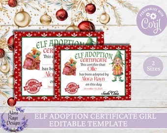 Editable Girl Elf Adoption Certificate , Printable Elf Adoption Official Document,  Elf Adoption Certificate Template, Instant Download