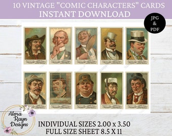 Vintage "Comic Characters" Tea Cards, Comic Characters Trade Cards, Comic Characters Cigarette Cards, Journal Cards, Instant Download