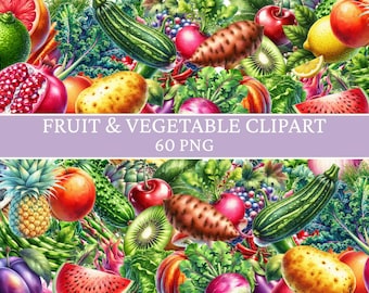 Fruit and Vegetable Clipart Bundle, Watercolor Fruit and Vegetable Clipart, Fruit and Vegetable PNG Bundle, Sublimation, Digital Download
