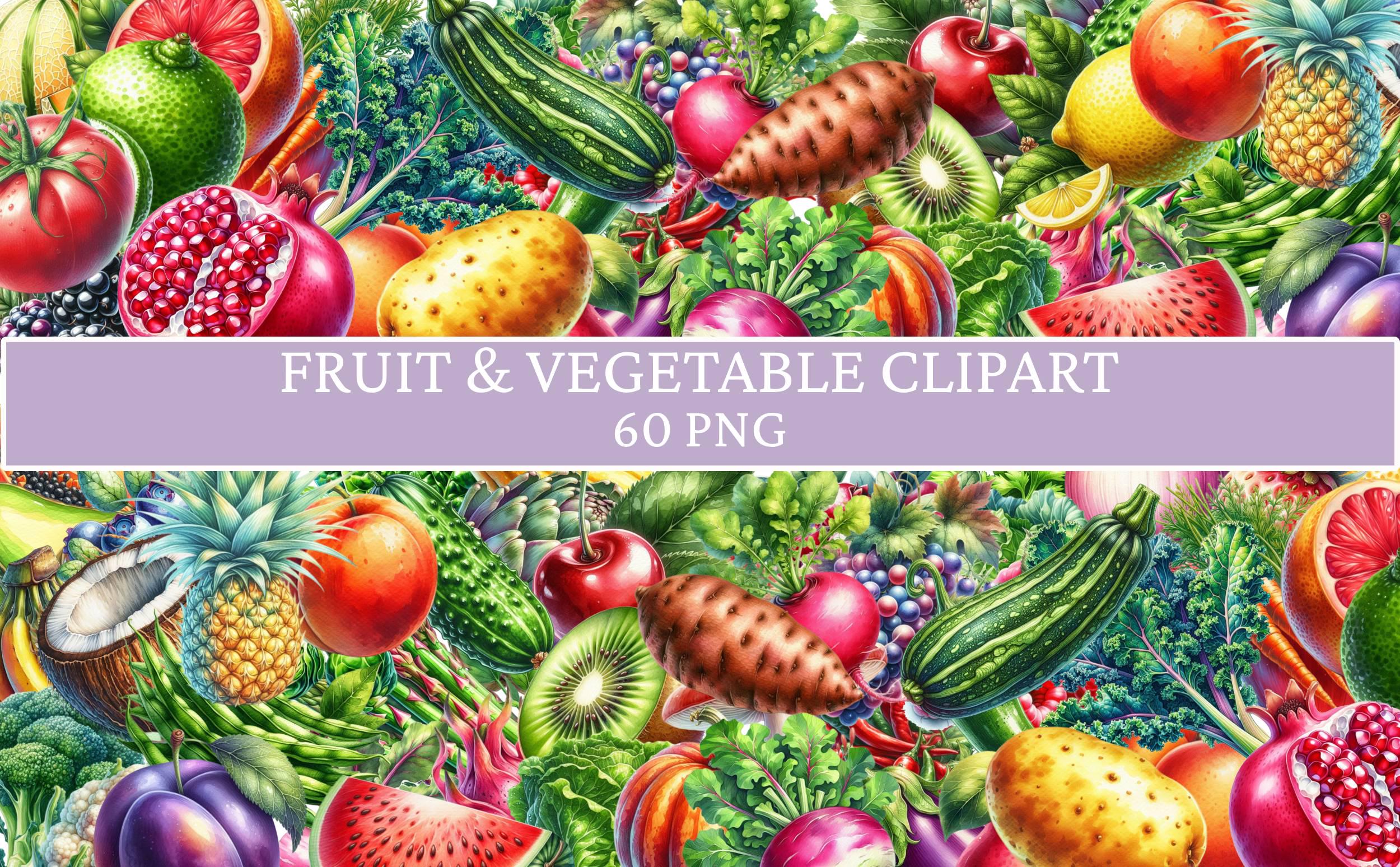 Fruit and Vegetable Clipart Bundle, Watercolor Fruit and Vegetable ...
