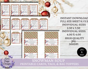 Snowman Soup Printable Tags, Snowman Labels, Snowman Bag Toppers, Christmas Tags, Treat Bag Tags, Instant Download