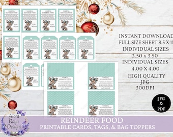 Reindeer Food Printable Tags, Reindeer Food Cards, Reindeer Food  Bag Toppers, BONUS Reindeer Food Recipe, Treat Bag Tags, Instant Download