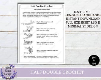 Half Double Crochet Stitch Reference Guide, Stitch Guide, Basic Crochet Stitch Guides, Beginner Crochet Stitch How To, Instant Download
