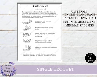Single Crochet Stitch Reference Guide, Stitch Guide, Basic Crochet Stitch Guides, Beginner Crochet Stitch How To, Instant Download