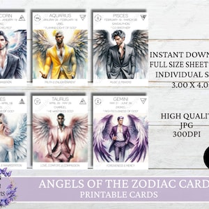 Cartas dos Anjos do Zodíaco, Cartas dos Anjos, Cartas do Zodíaco, Cartas de Astrologia, Cartas do Zodíaco para Imprimir, Download Instantâneo