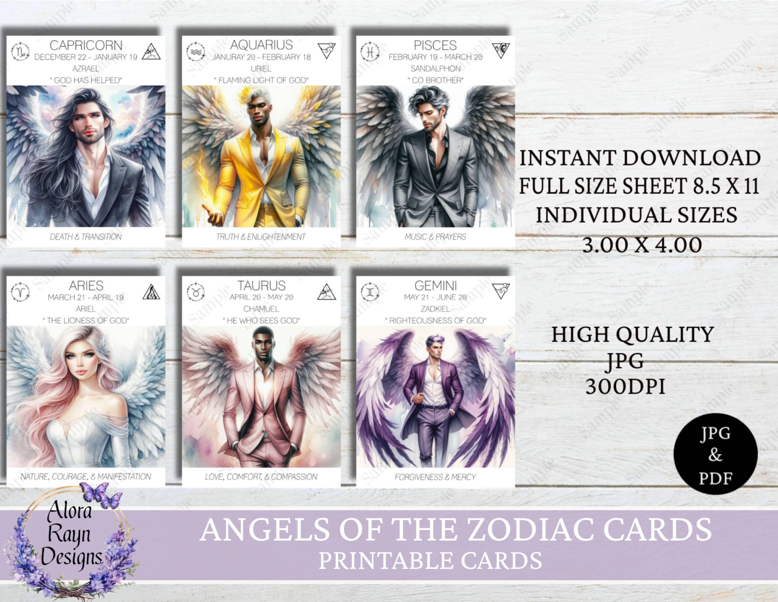 Angels of the Zodiac Cards, Angel Cards, Zodiac Cards, Astrology Cards, Printable Zodiac Cards, Instant Download