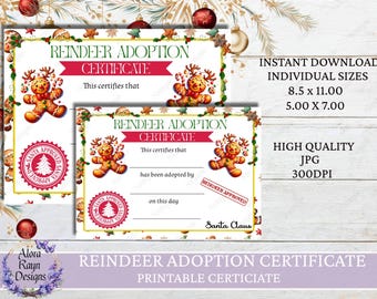 Druckvorlage Rentier Adoption Zertifikat, druckbare Rentier Adoption Papier, Rentier Adoption Vorlage, Sofort Download