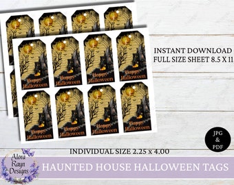 Haunted House Printable Tags, Printable Tags, Labels, Scrapbook Tags, Haunted House Tags, Treat Bag Tags, Instant Download