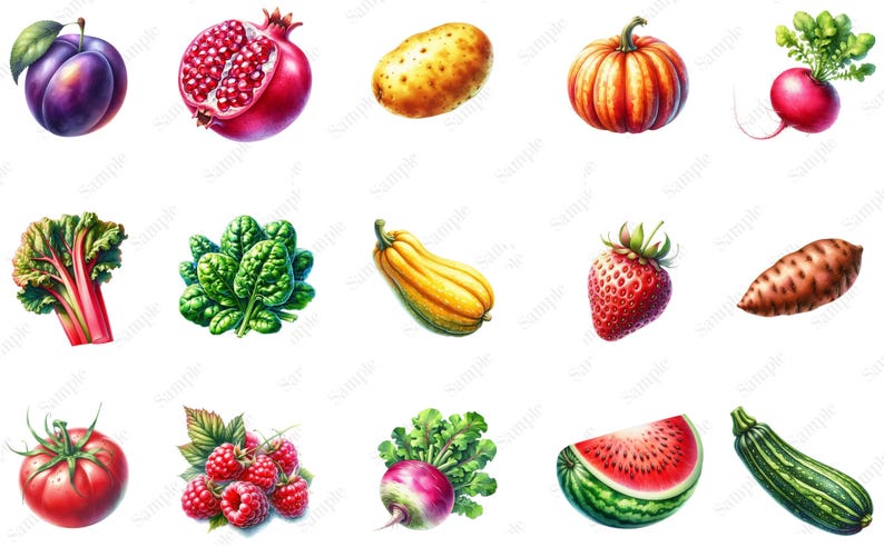 Fruit and Vegetable Clipart Bundle, Watercolor Fruit and Vegetable ...