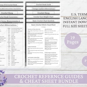 Crochet Reference Guides, Inventory Sheets, and Tags, Printable Crochet Reference Pages, Basic Crochet Guides, Instant Download