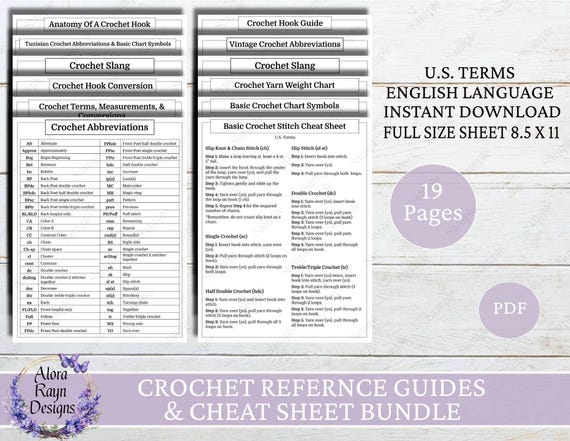 Crochet Reference Guides, Inventory Sheets, and Tags, Printable Crochet Reference Pages, Basic Crochet Guides, Instant Download